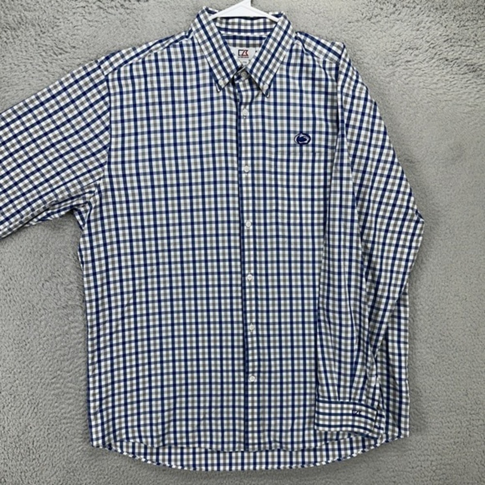Penn State Nittany Lions Shirt Button Down Mens XL Blue White Check Cutter Buck